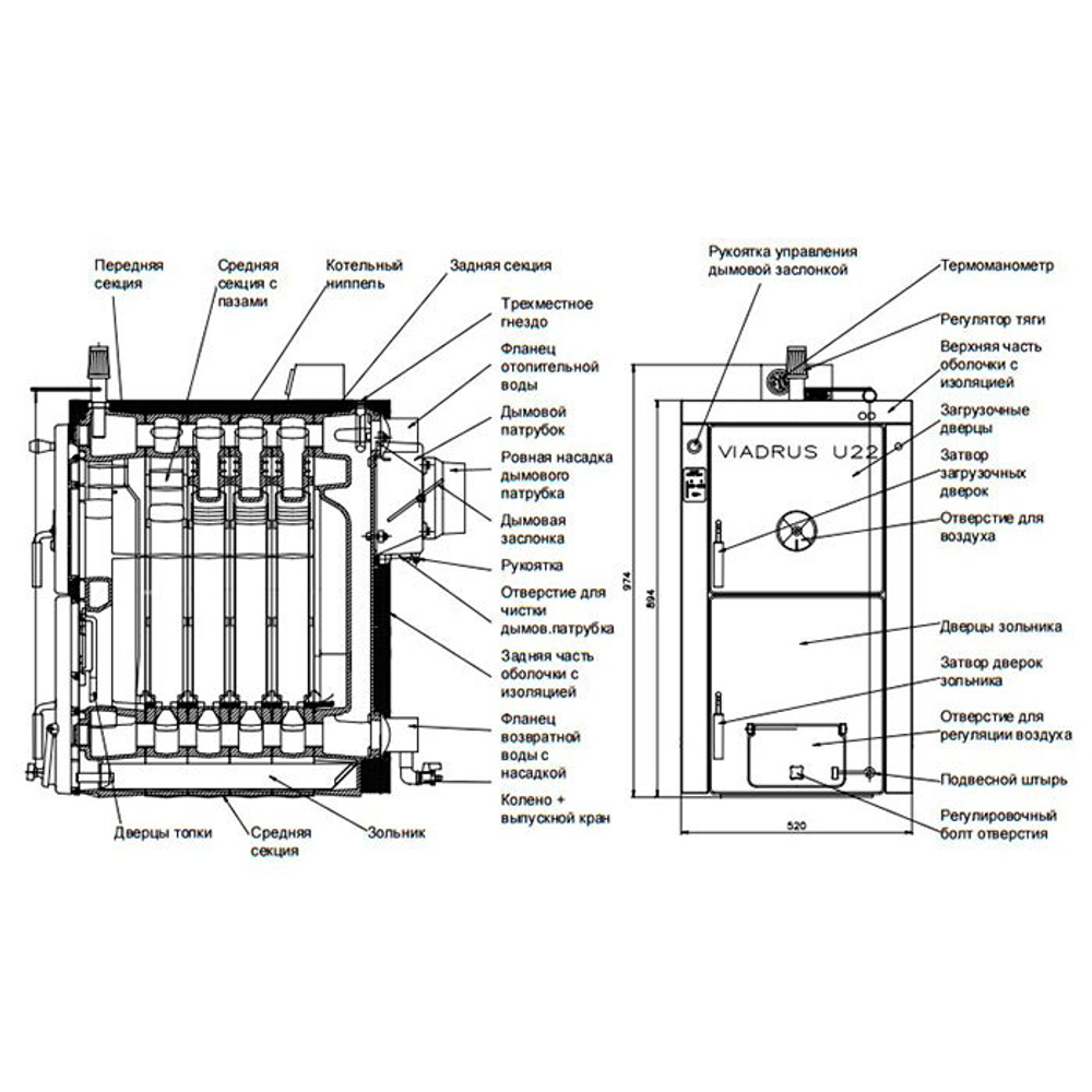 Твердотопливный чугунный котел Viadrus U22 D 10