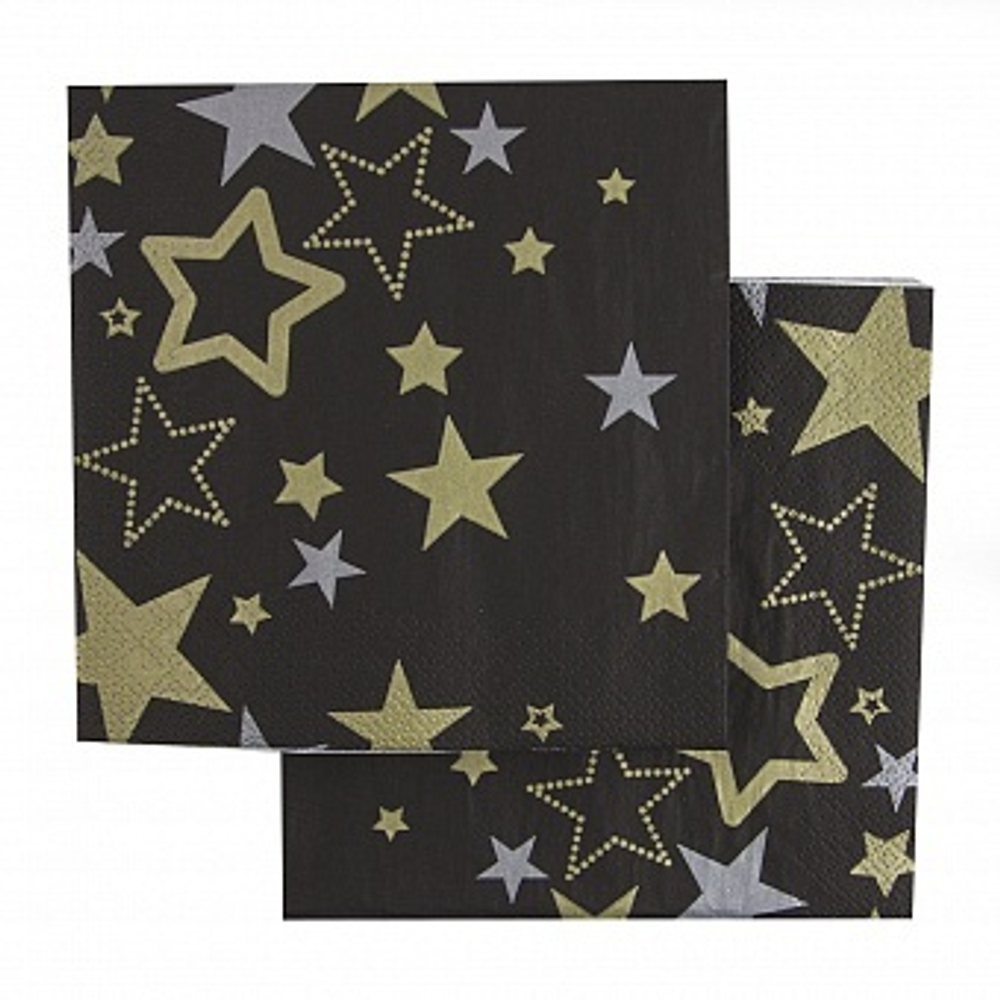 Салфетки Сверкающие звезды Черный 33*33 см 20 шт.