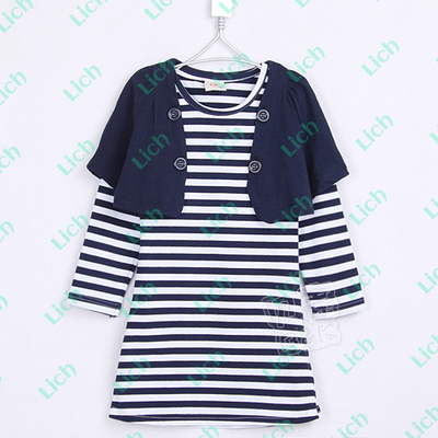 Платье детское в полоску с однотонной пелериной