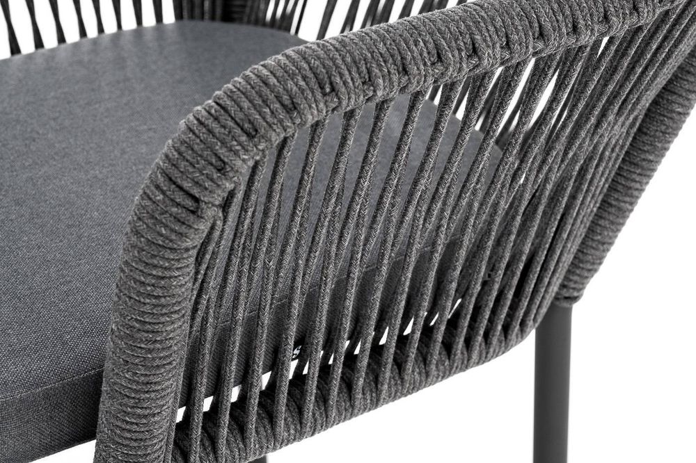 "Лион" стул плетеный из роупа, каркас алюминий серый (RAL7022) муар, роуп серый круглый, ткань серая 017