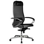 Кресло офисное МЕТТА "ErgoLife" Comfort, хром, сиденье мягкое, ткань-сетка/экокожа, черное