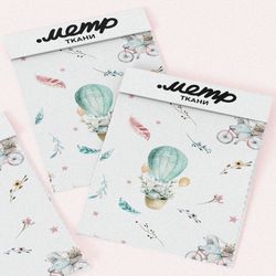 Ткань лен зайцы на воздушном шаре