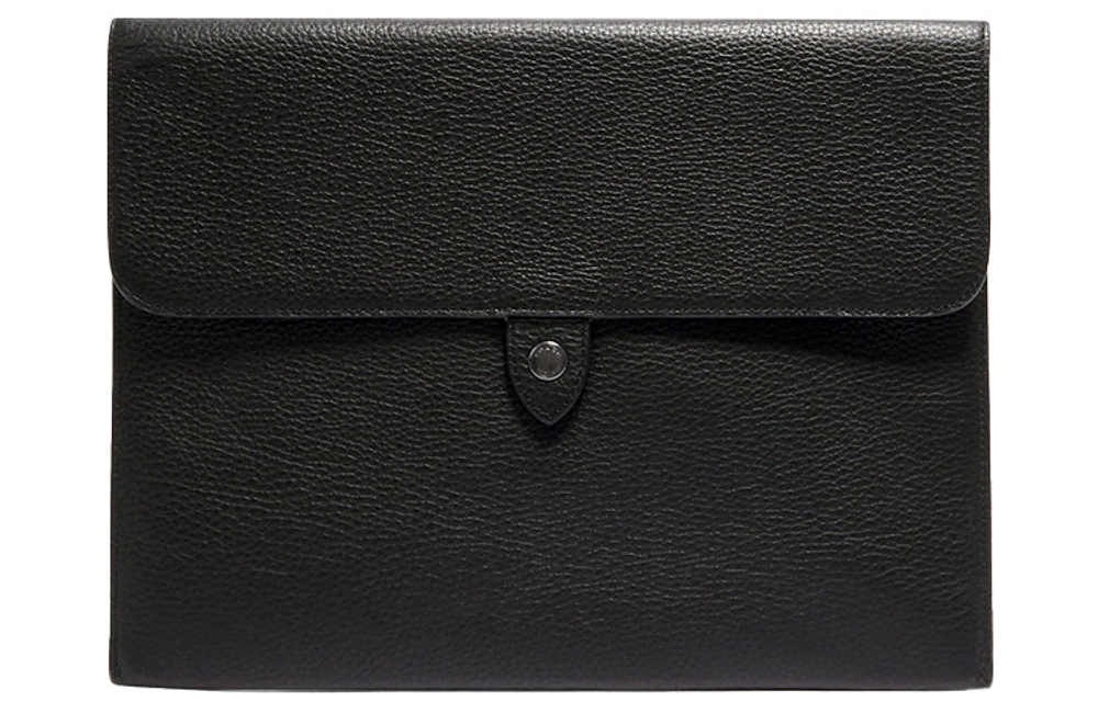 COACH Tablet Leather Clutch Briefcase Laptop Bag Unisex Black