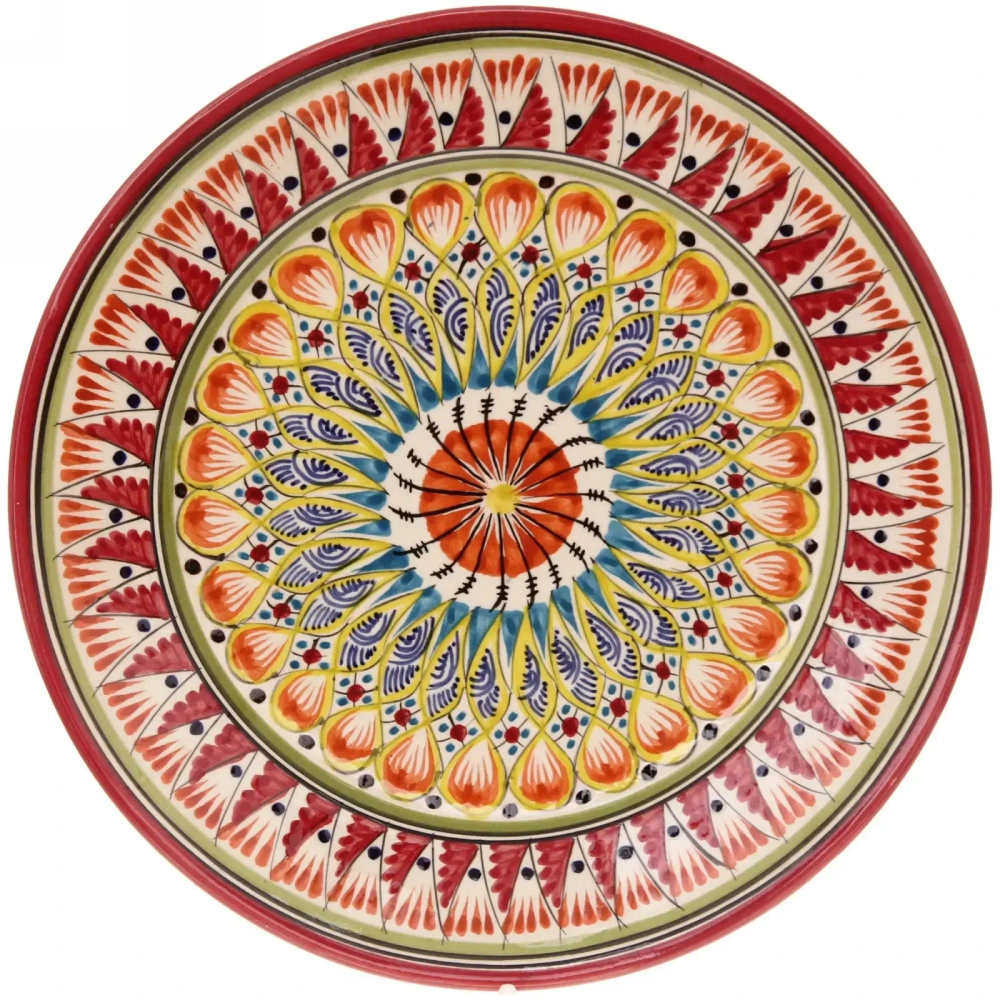 Тарелка плоская 26см красная Риштанская Керамика