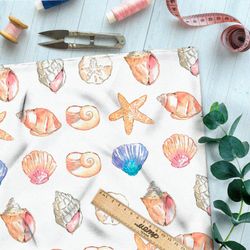 Ткань барби разноцветные ракушки и морские звёзды