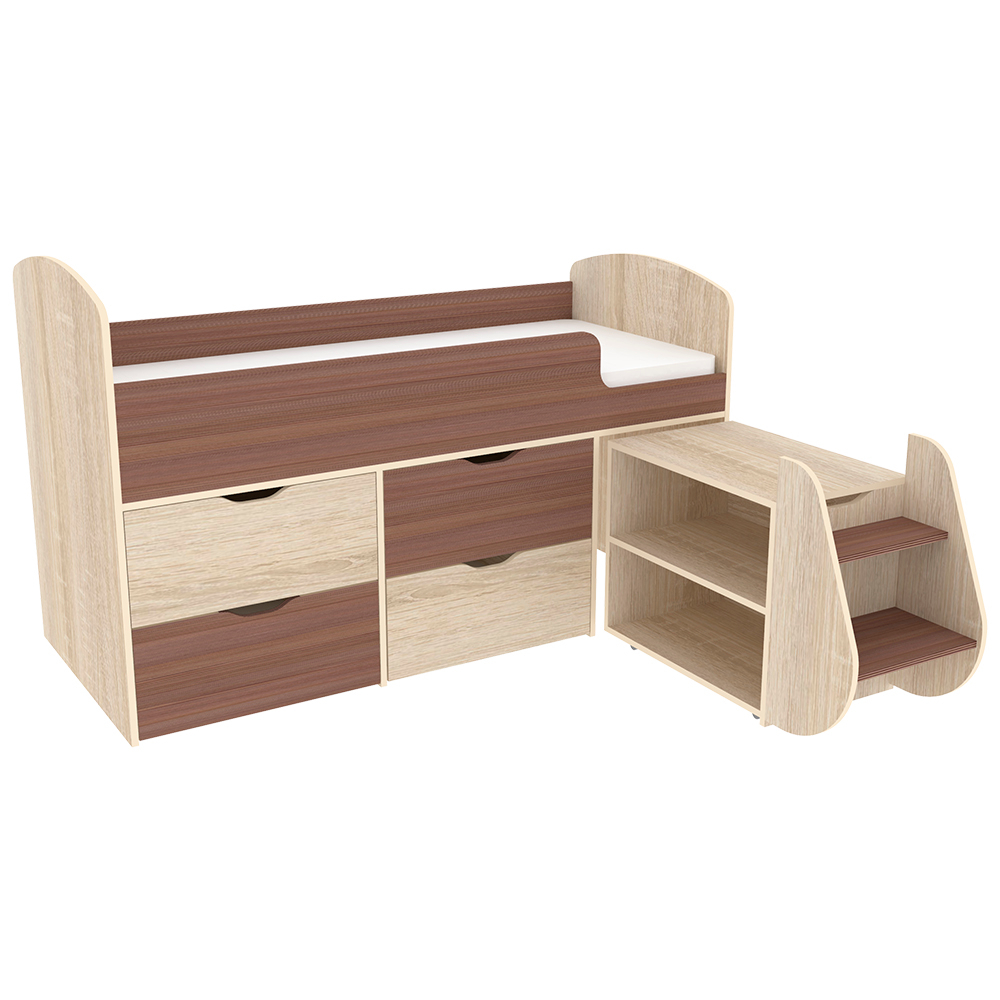 Кровать-чердак КарИВи Малыш 7 Дуб Сонома Бодего Темный