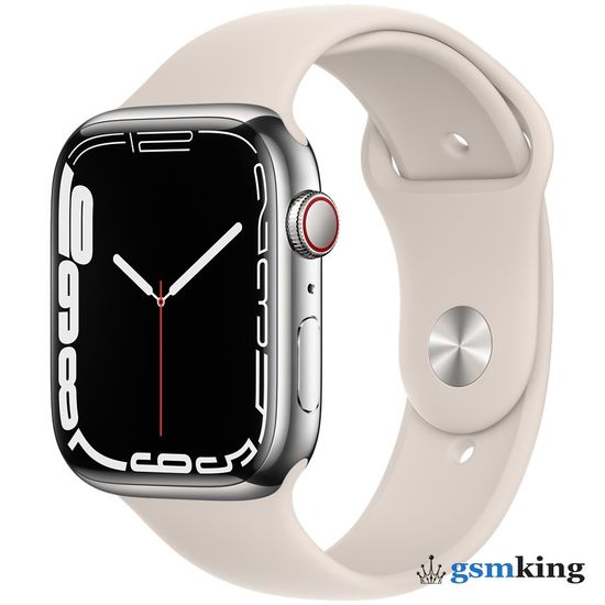 Apple Watch Series 7 GPS + Cellular 45mm Silver Stainless Steel Case with Sport Band Starlight MKJD3LL/A