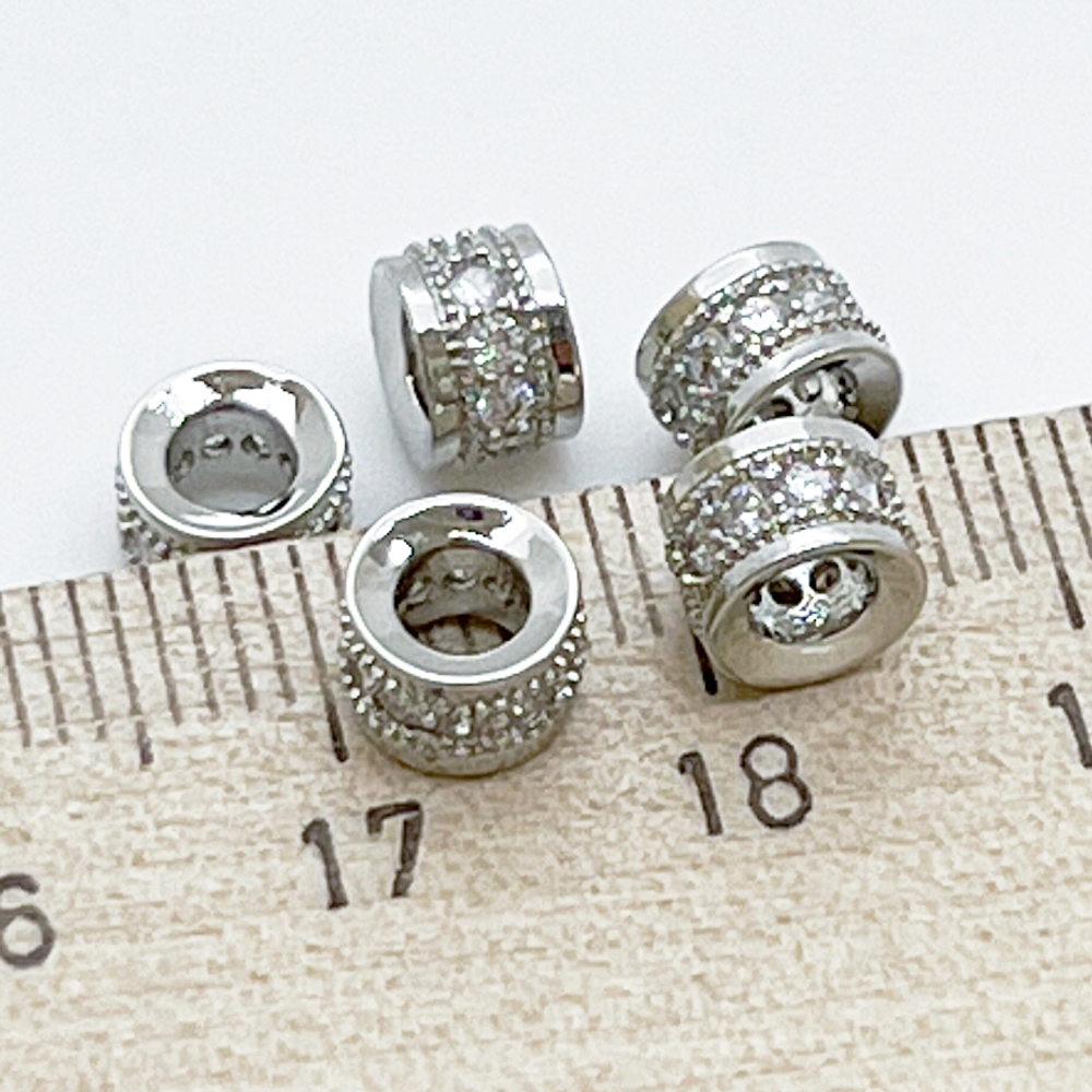 Бусина Milano LUX, цвет серебро, фианиты, размер 6*4 мм, цена за 1 шт