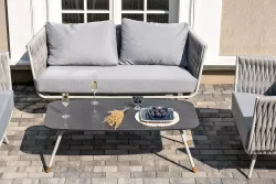 "Монако" лаунж-зона 4-местная из роупа со столом "Верона" (серый гранит), каркас светло-серый, роуп светло-серый