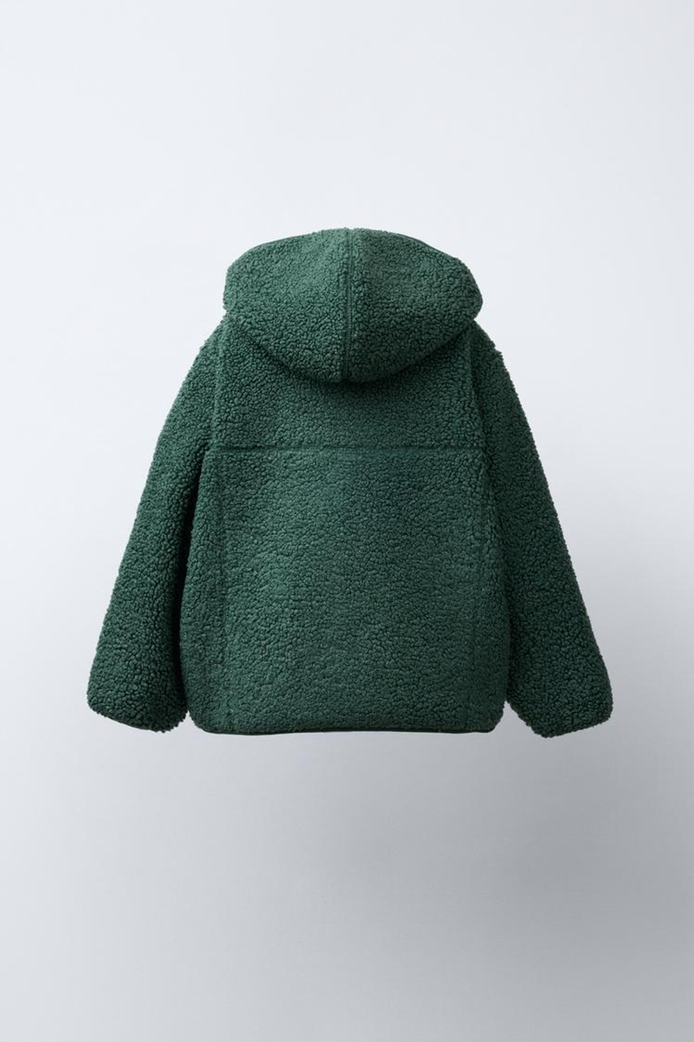 ZARA КУРТКА ИЗ ИСКУССТВЕННОЙ ОВЧИНЫ С КАПЮШОНОМ, ЗЕЛЕНЫЙ