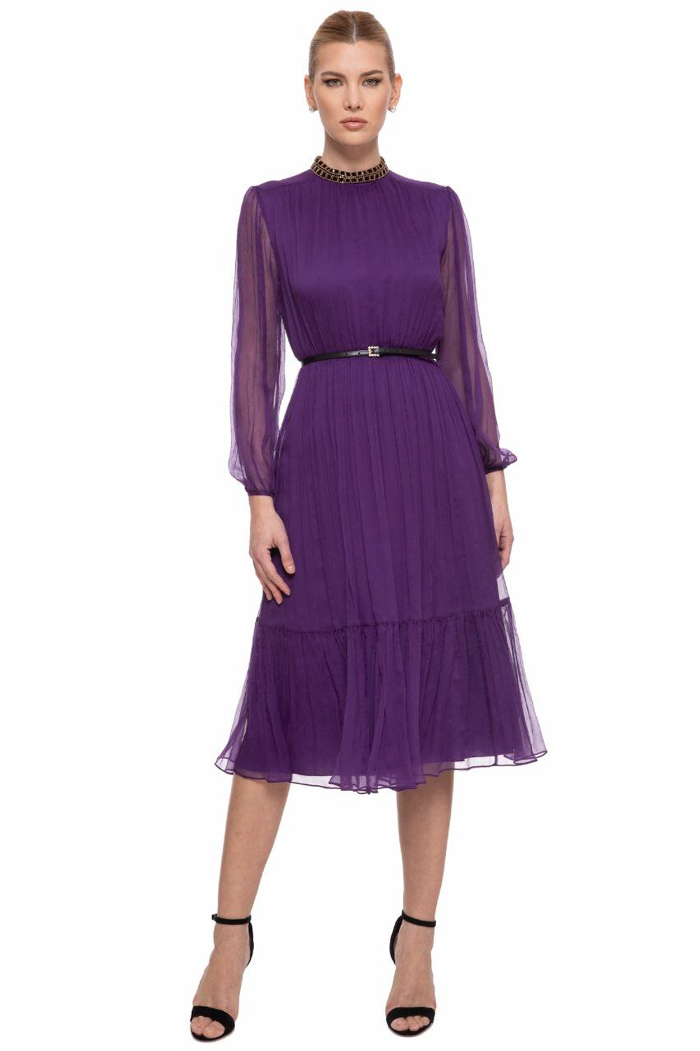 Платье шелковое миди пурпур
