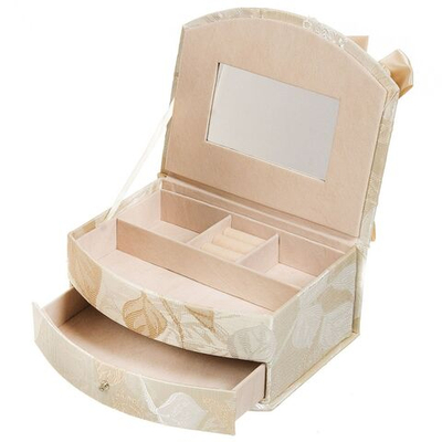 Шкатулка для украшений, текстиль, 21.5х16.5х9 см, с зеркалом, беж, Y6-2450