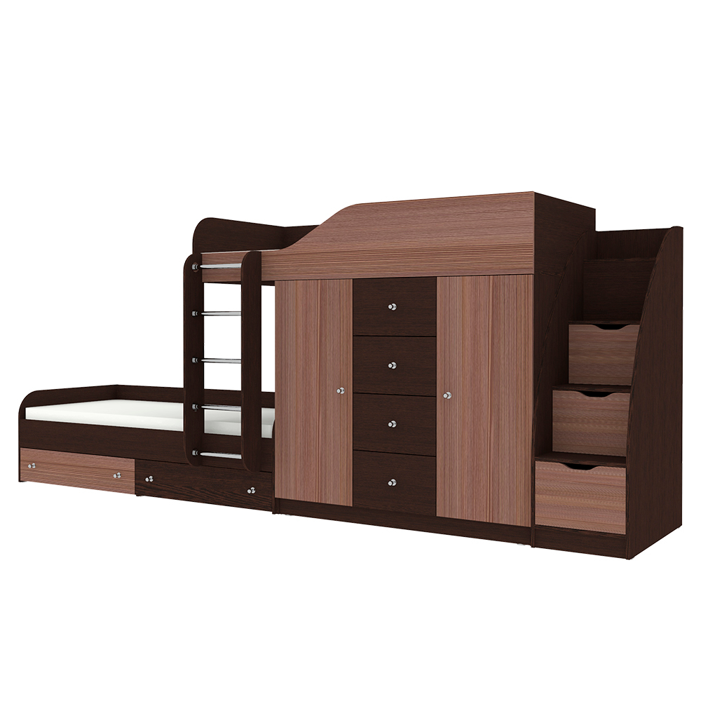 Кровать двухъярусная КарИВи Астра 6 с лестницей Комод КарИВиом Венге Бодего Темный