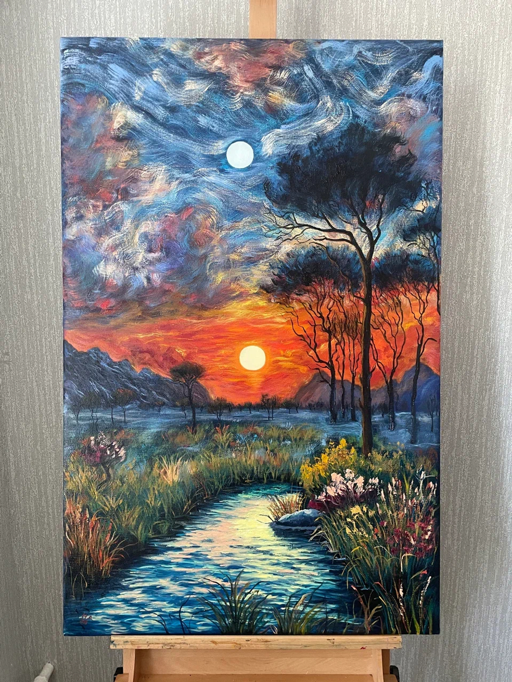 Картина маслом на холсте "Солнце и Луна" 70х110 см. Деревянный подрамник. Художник Наталия Осадчук