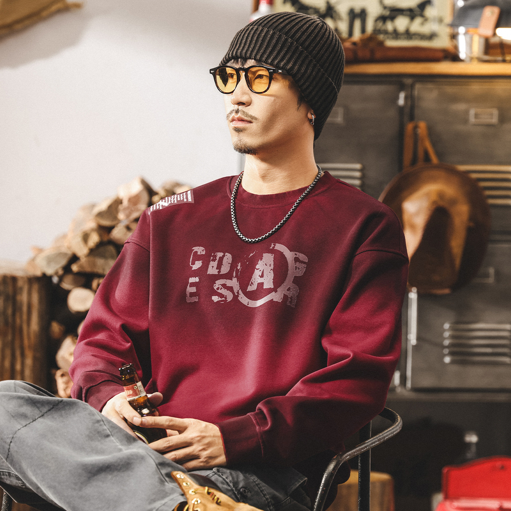 Мужской свитшот американского ретро стиля, грязно-окрашенный, выстиранный, плотный (360 г), весна-осень