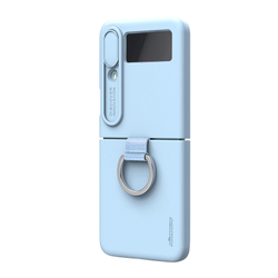 Чехол синего цвета покрытые шелковистым силиконом от Nillkin для Samsung Galaxy Z Flip 4 5G, серия CamShield Silky Silicone