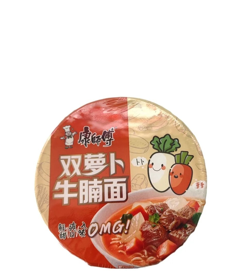 Лапша Kangshifu в стакане со Говяжья грудинка, морковка и редька, 112г.