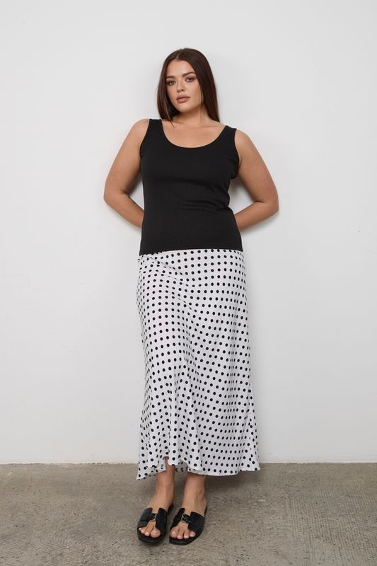 Юбка-миди из вискозы в горох, белый