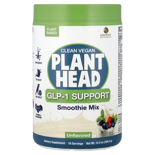 Genceutic Naturals, Clean Vegan Plant Head®, GLP-1 Support, смесь для смузи, без добавок, 354,5 г (12,5 унции)