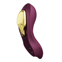 Фиолетовый вибромассажёр в трусики 8,5см с насадкой и пультом ДУ + управление через приложение Zalo Aya Wearable Vibrator Velvet Purple