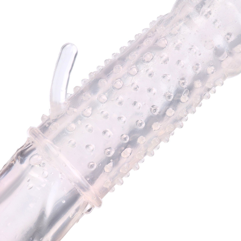 Прозрачная массажная насадка на пенис с шишечками и усиком - 12,5 см. (Цвет: прозрачный)