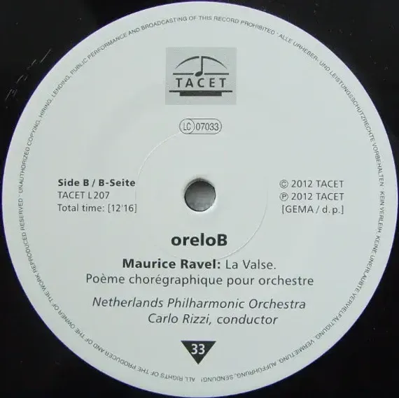 Ravel, Netherlands Philharmonic Orchestra, Carlo Rizzi, Gordan Nikolitch – oreloB - Tacet LP