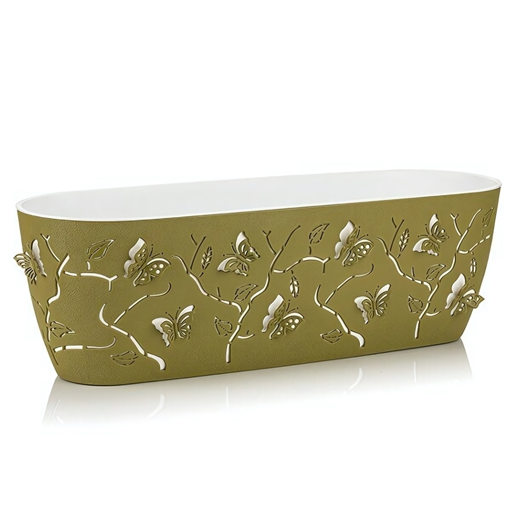 Кашпо овальное для цветов 3D "Бабочки" 7,1 л оливковшт