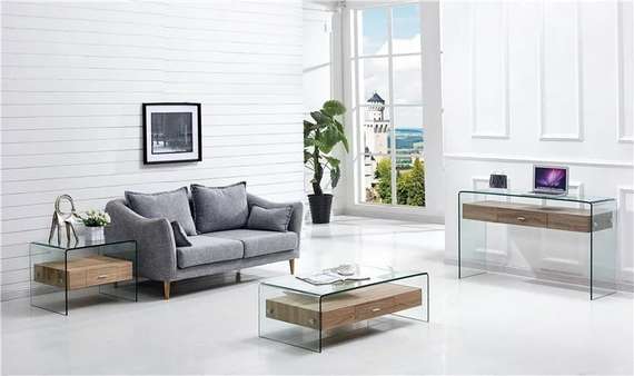 Столик-тумбочка Glass 50х55 см, с деревянной полкой