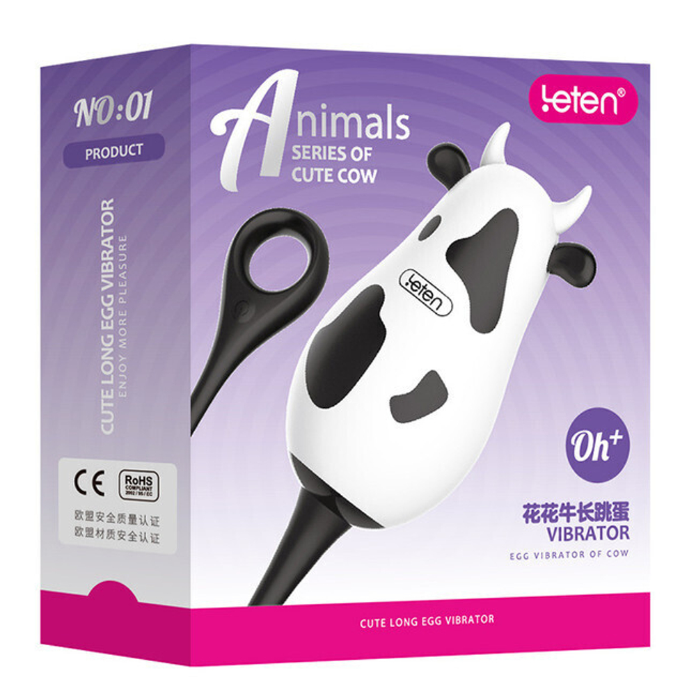Силиконовое виброяйцо перезаряжаемое с управлением через приложение Colorful Cow Egg Vibrator (Цвет: белый с черным)