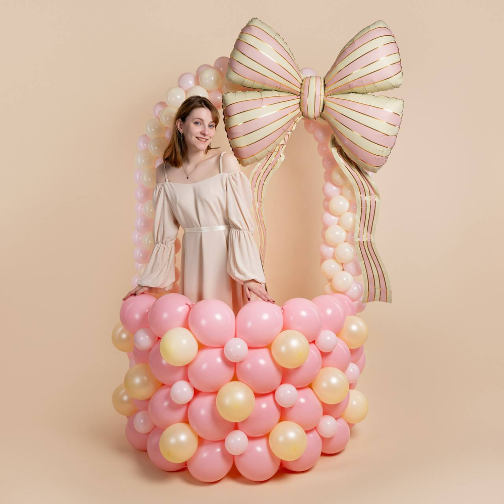 Фигура "Бант стильные полоски" кремовые/розовые