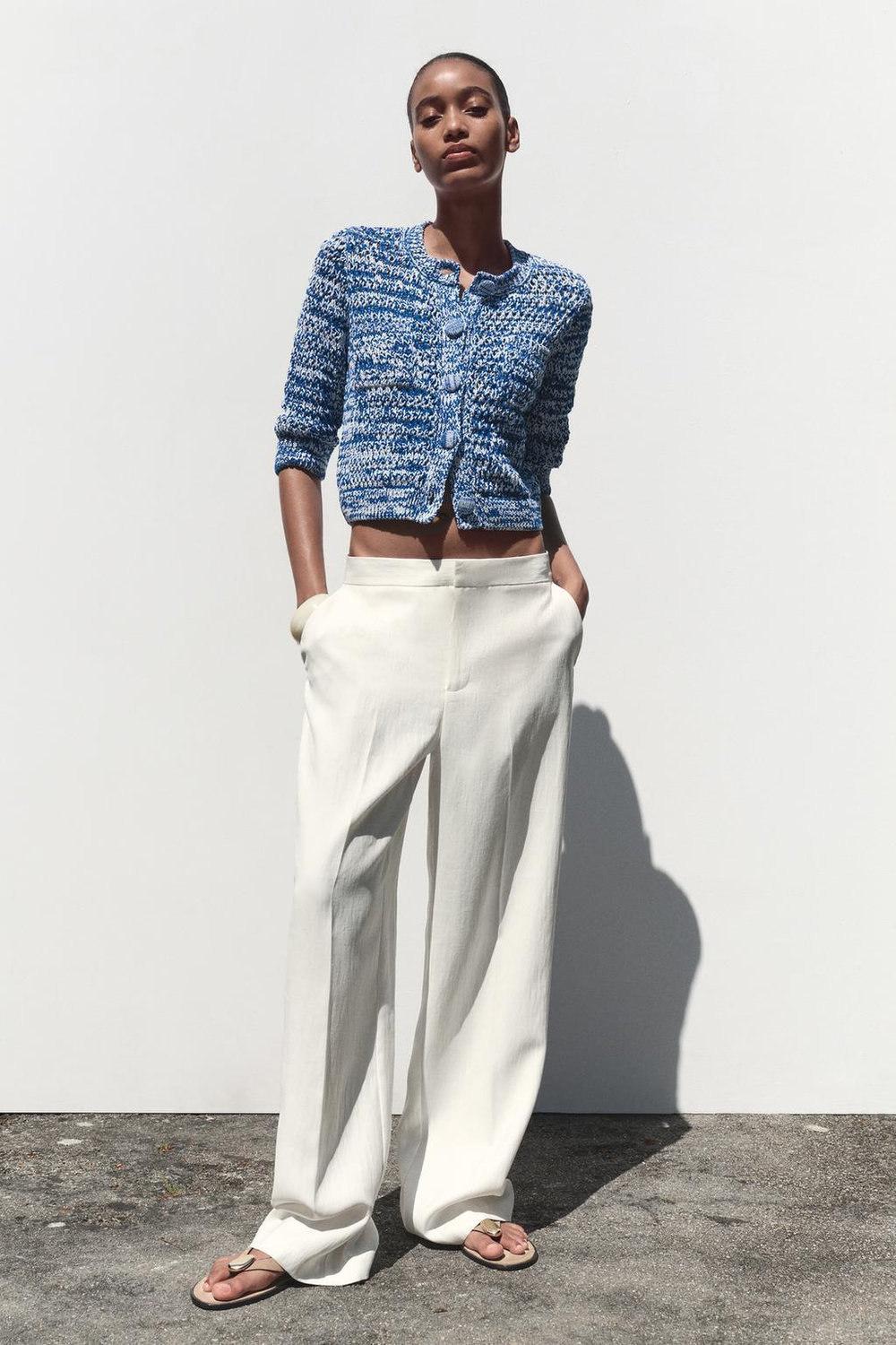 ZARA КАРДИГАН С РУКАВАМИ 3/4, СИНИЙ/БЕЛЫЙ