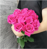 Букет из свежих живых цветов 11 розовых роз с лентой, купить с доставкой