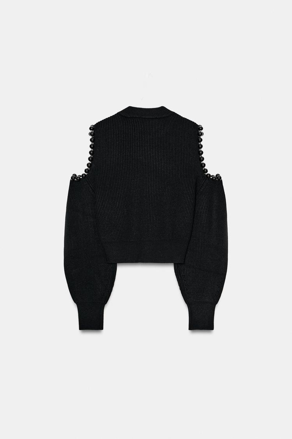 ZARA ДЖЕМПЕР В РУБЧИК С ВЫРЕЗАМИ И ШАРИКАМИ, ЧЕРНЫЙ