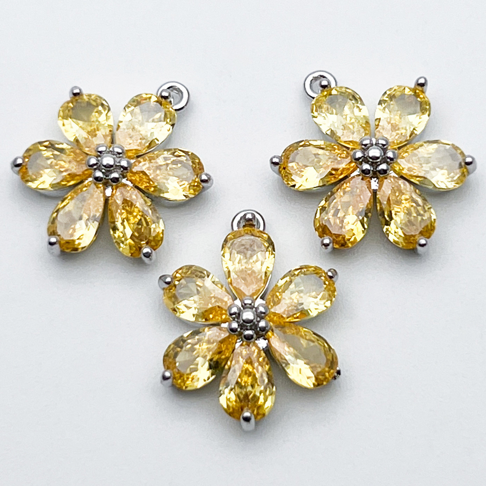 Подвеска Цветок, цвет серебро (родий)+желтый, размер 17*14 мм, цена за 1 шт