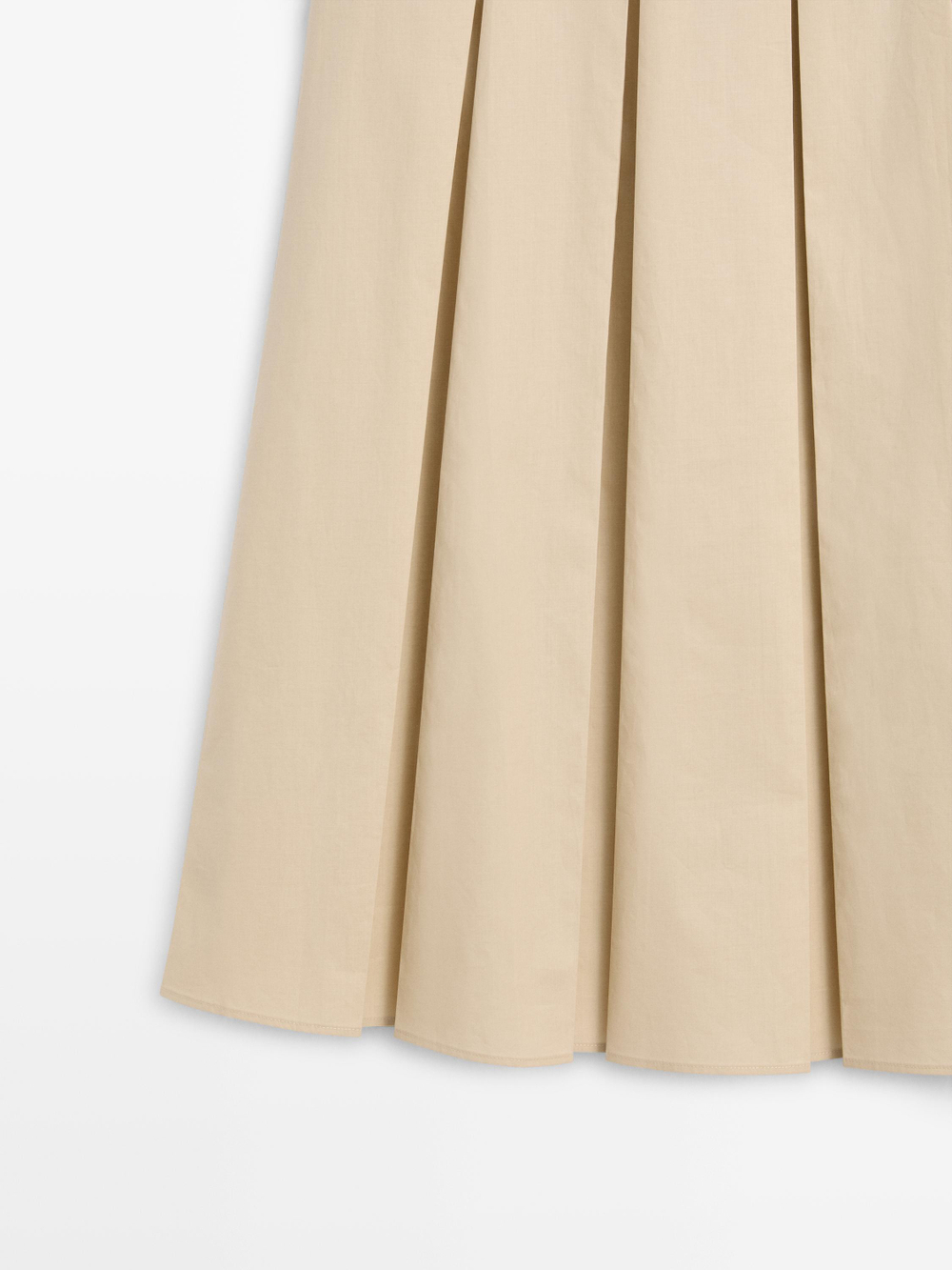 Massimo Dutti Хлопковая юбка миди со складками, песочный