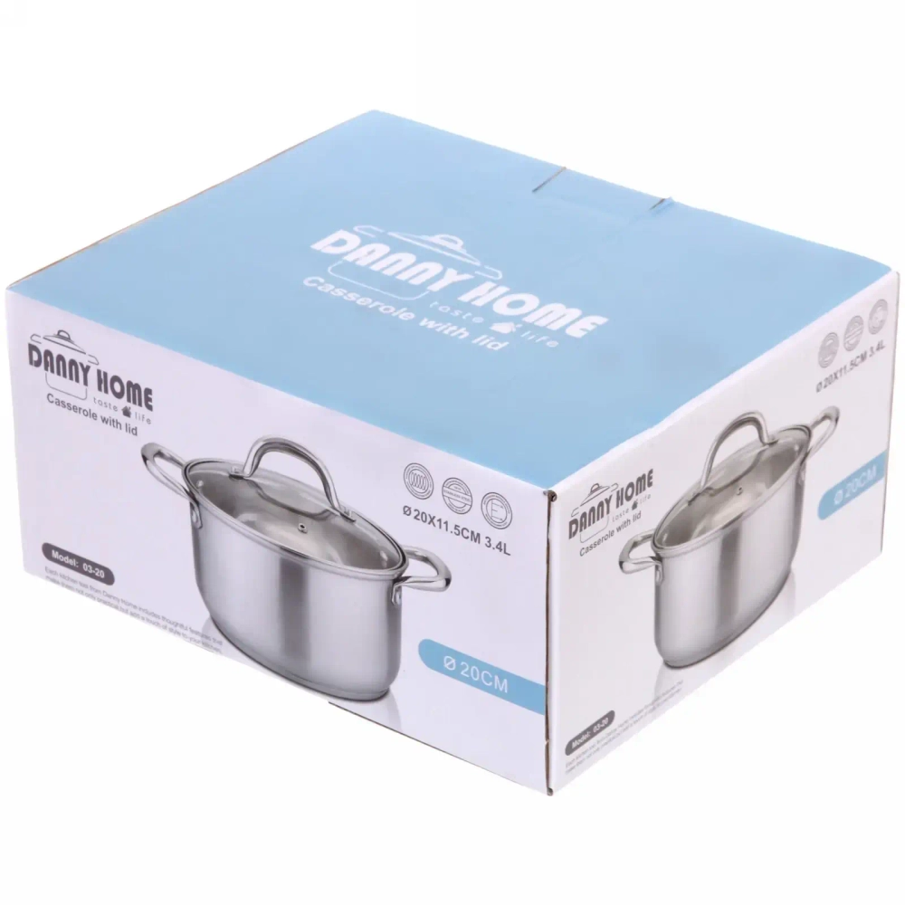 Кастрюля из нержавеющей стали «DANNY HOME» 3,4 л, индукция, 03-20