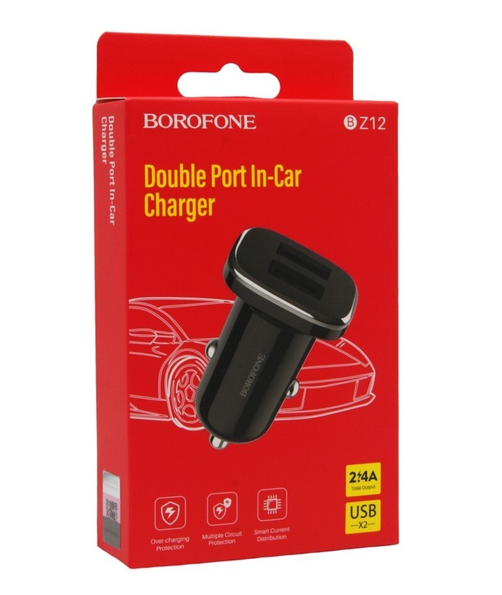 Автомобильный адаптер питания BOROFONE BZ12 2USB 2.4A (черный)