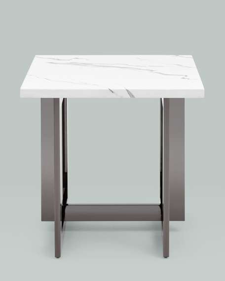 Журнальный столик Нэйтан 61*61 белый мрамор сталь темный хром