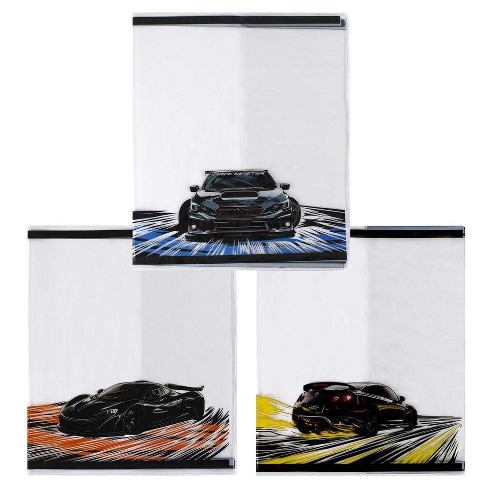 Обложки для тетрадей 350х216мм. 3шт. с рисунком "Неоновые тачки" ПВХ плотностью 120 мкм. (Феникс+)