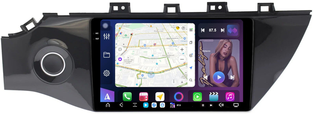 Магнитола для KIA Rio 4, Rio X-Line 2017-2020 (рамка с кнопкой) - FarCar XXL1160M монитор 9.5" 2K QLED на Android 14, TS20, 8+256Гб, CarPlay, 4G SIM-слот