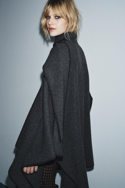 ZARA ТРИКОТАЖНАЯ НАКИДКА С ШАРФОМ И КОНТРАСТНОЙ НИТЬЮ, СЕРЫЙ