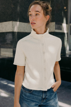 ZARA КАРДИГАН С КОРОТКИМ РУКАВОМ, ЭКРЮ