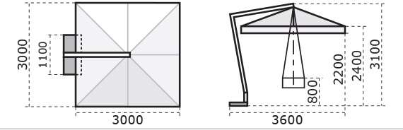 Зонт для кафе профессиональный Pompei Braccio, 300х300 см, слоновая кость