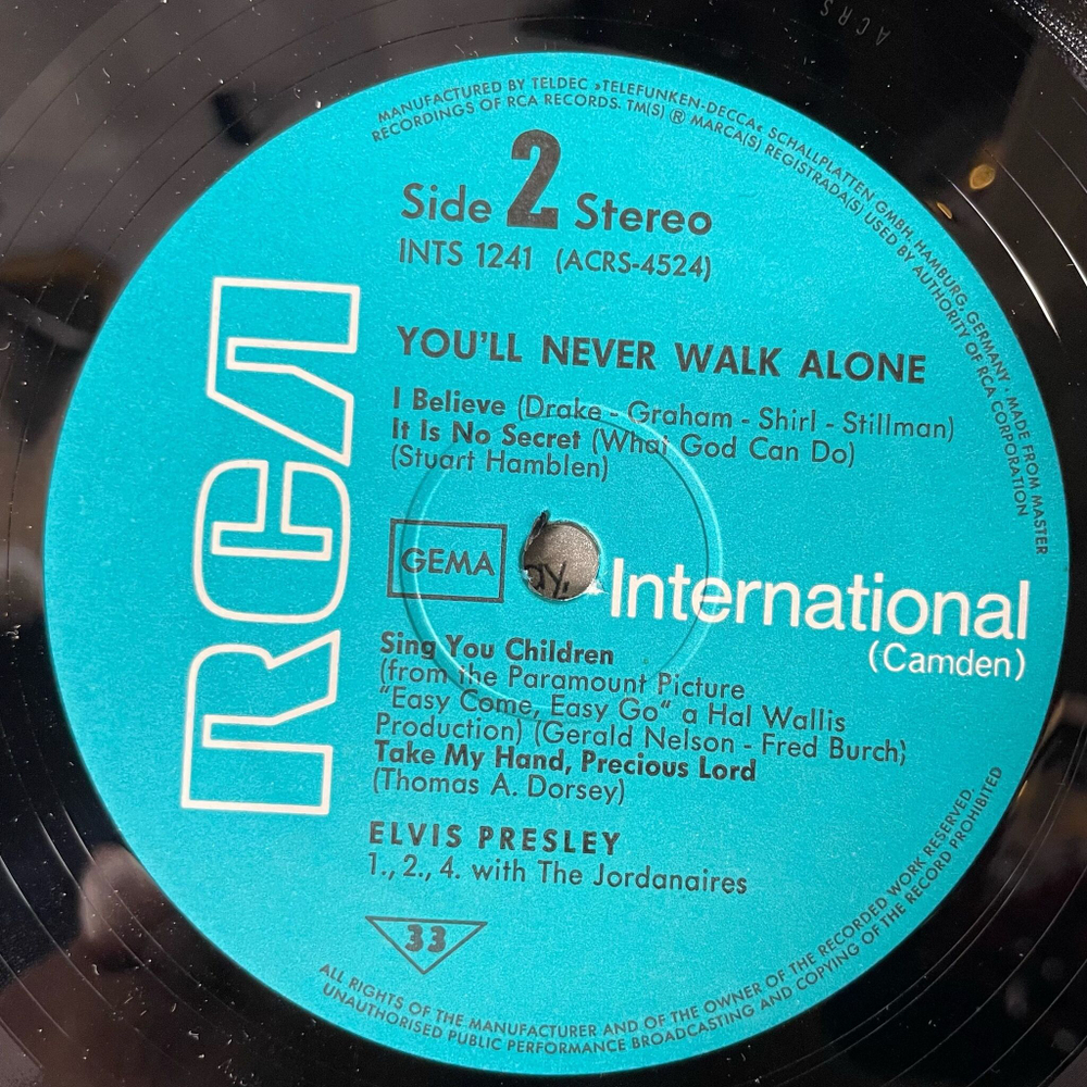 Винтажная виниловая пластинка LP Элвис Пресли Elvis Presley You'll Never Walk Alone (Germany 1971)