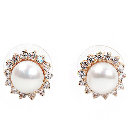 Пусеты "Диана" жемчуг, фианит