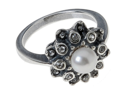 "Хризантема" кольцо в серебряном покрытии из коллекции "Жемчужная" от Jenavi