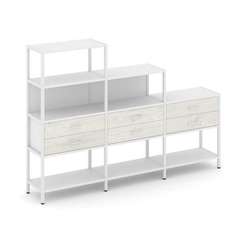 Shelf System Трехсекционный стеллаж четырех/трех/двухярусный с ящиками SN.STM-431 Белый/Дуб Наварра/