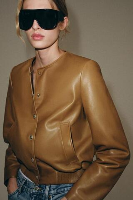 ZARA БОМБЕР ИЗ 100% КОЖИ — ZW COLLECTION, КАРАМЕЛЬНЫЙ