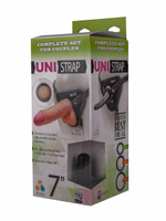 Страпон-унисекс с двумя насадками UNI strap 7 Harness - 19 и 12 см. (Цвет: телесный с черным)