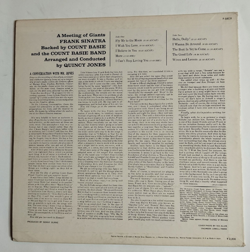 Винтажная виниловая пластинка LP Frank Sinatra, Count Basie And His Orchestra It Might As Well Be Swing (Japan 1974) (No Obi) (Promo)
